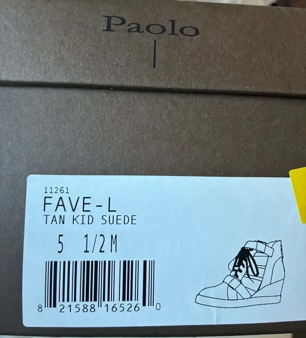 Linea Paolo Fave Tan Kid Suede Cutout Wedge Sneakers-Size 5.5-NWT